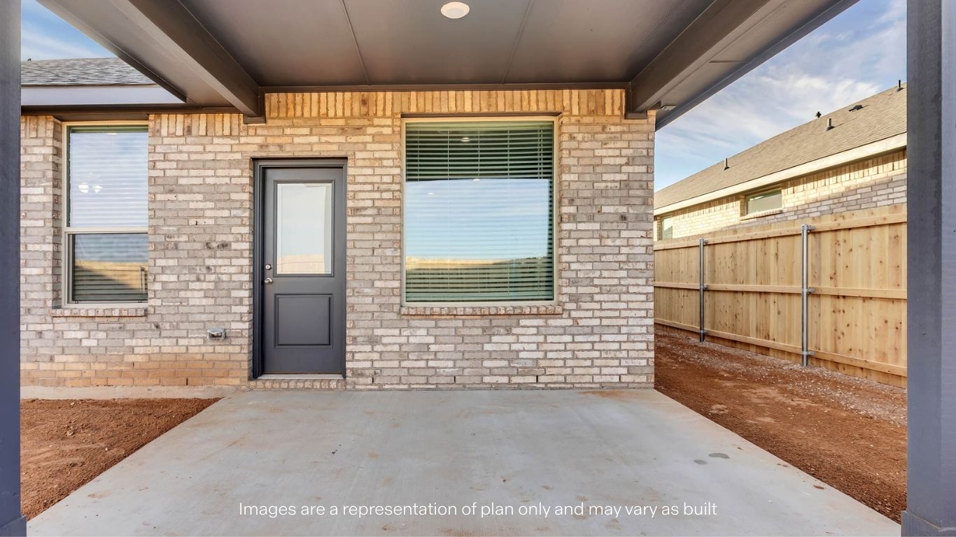 Covered back patio area overlooking spacious backyard