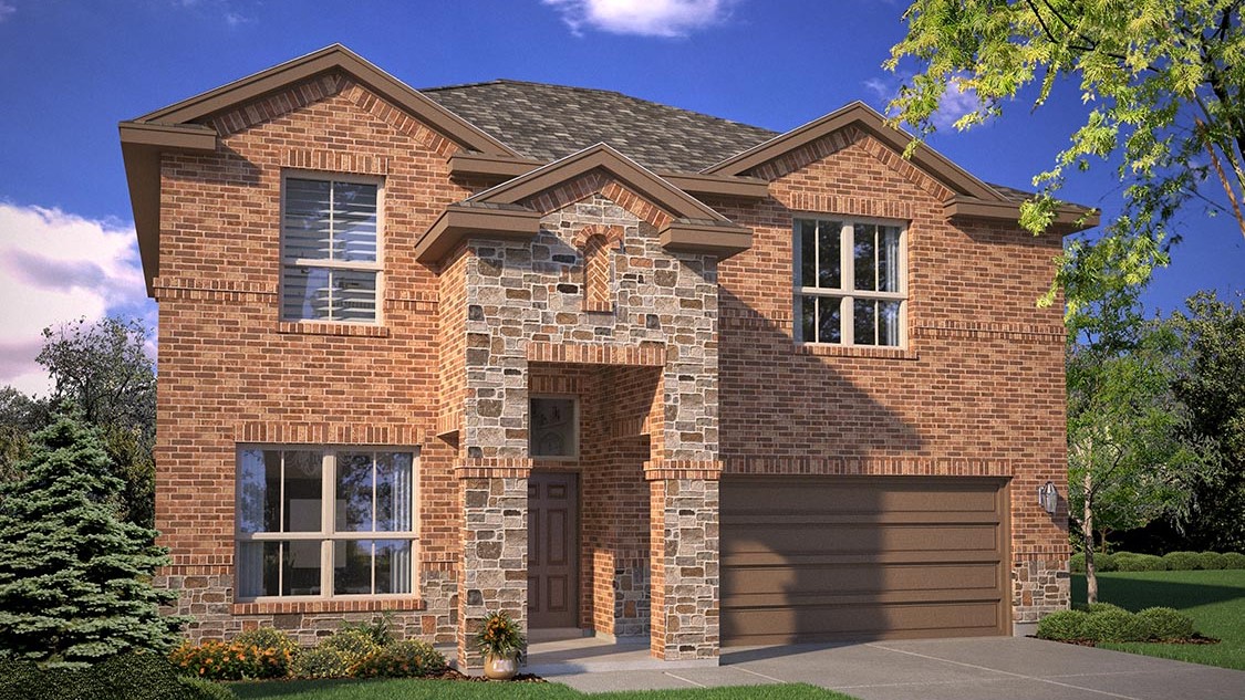 Exterior rendering of two story modern brick home