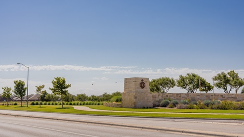 Homestead at parks bell ranch entrance with walking trail