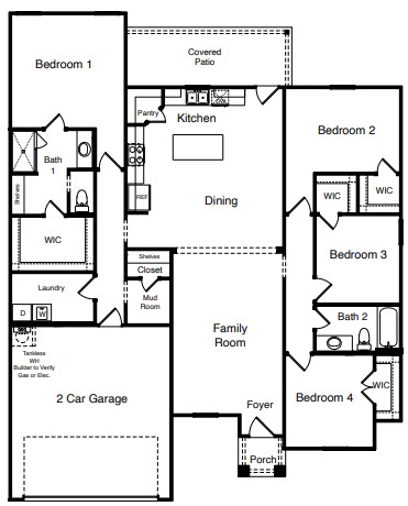 The Ashli is a thoughtfully designed one-story floor plan offering 4 bedrooms, 2 bathrooms, and approximately 1,888 square feet of functional living space. Featuring an open-concept kitchen, dining, and family room, this layout maximizes comfort and convenience while providing privacy with a split-bedroom design. A spacious covered patio extends the living space outdoors, making it perfect for entertaining and everyday relaxation.