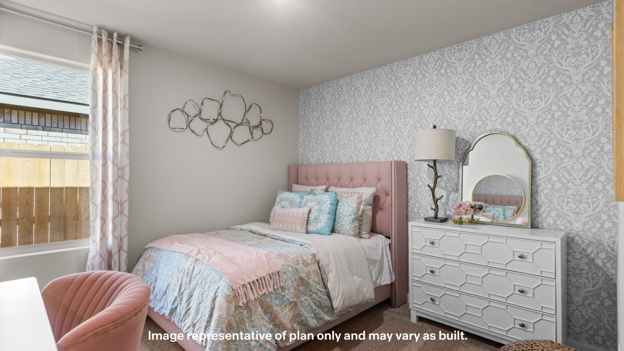 Guest bedroom 2 with side window and plush carpet floor