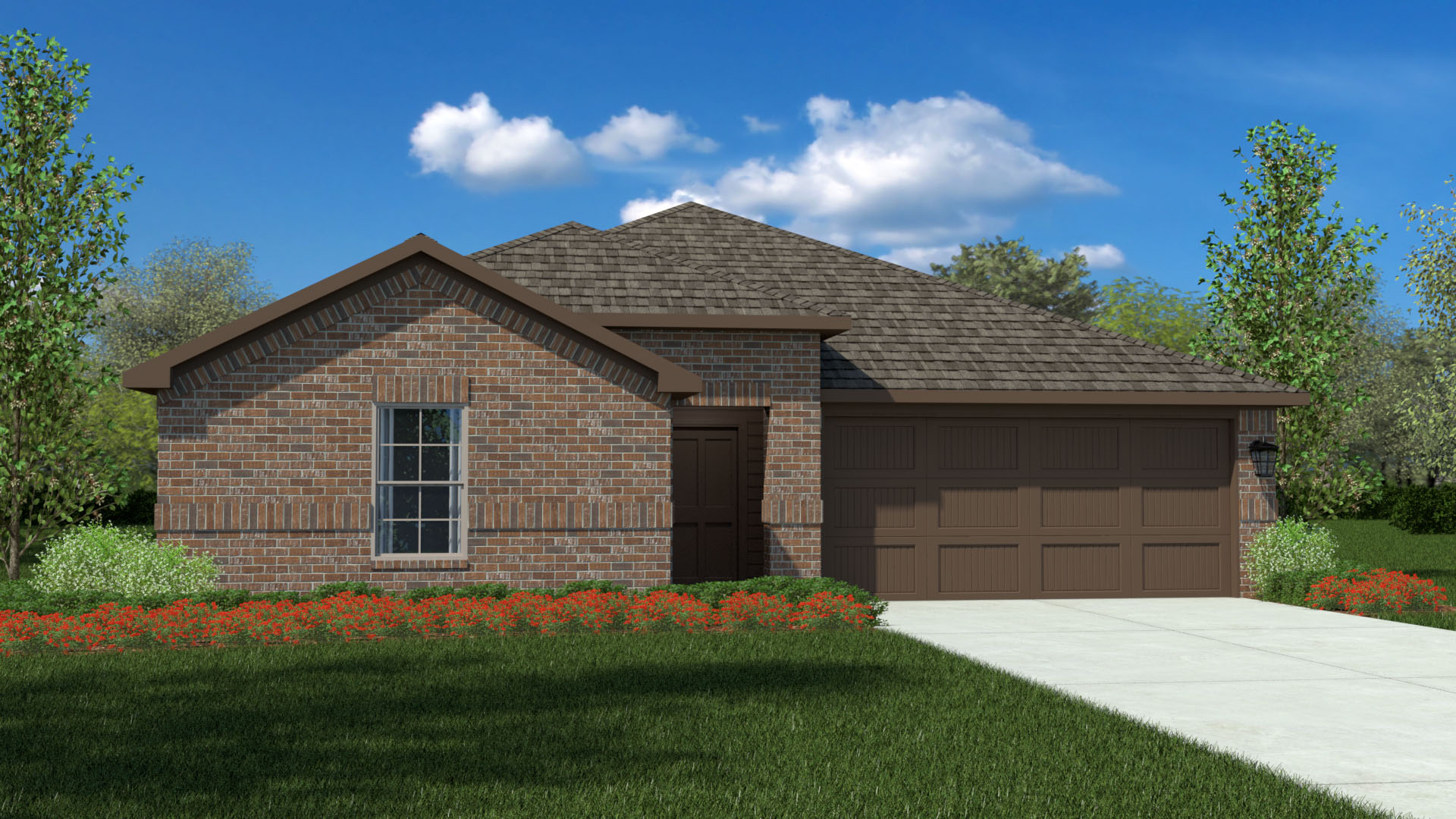 Exterior rendering of single story modern brick style home