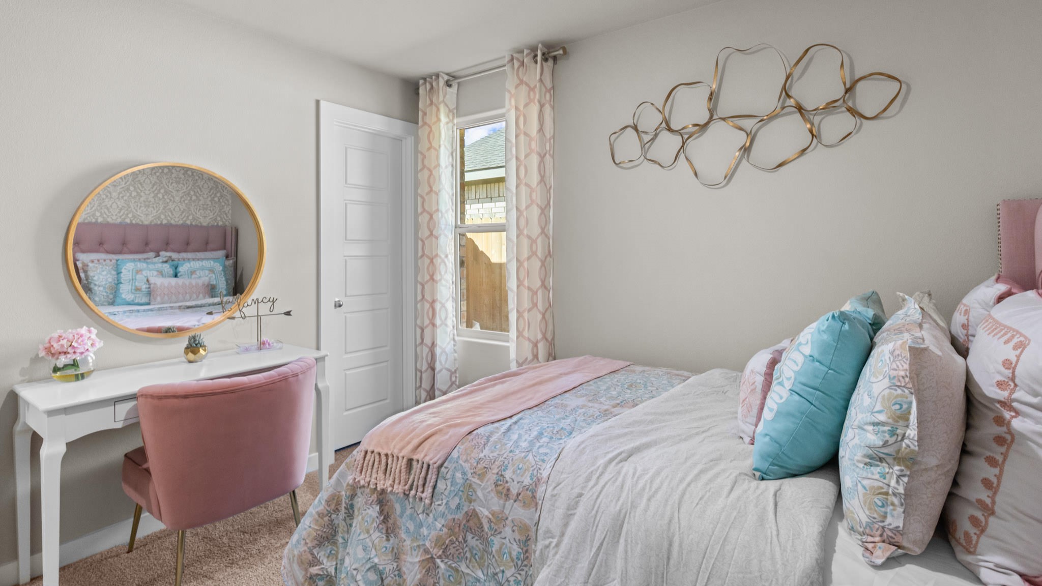 Guest bedroom 2 with side window and plush carpet floor