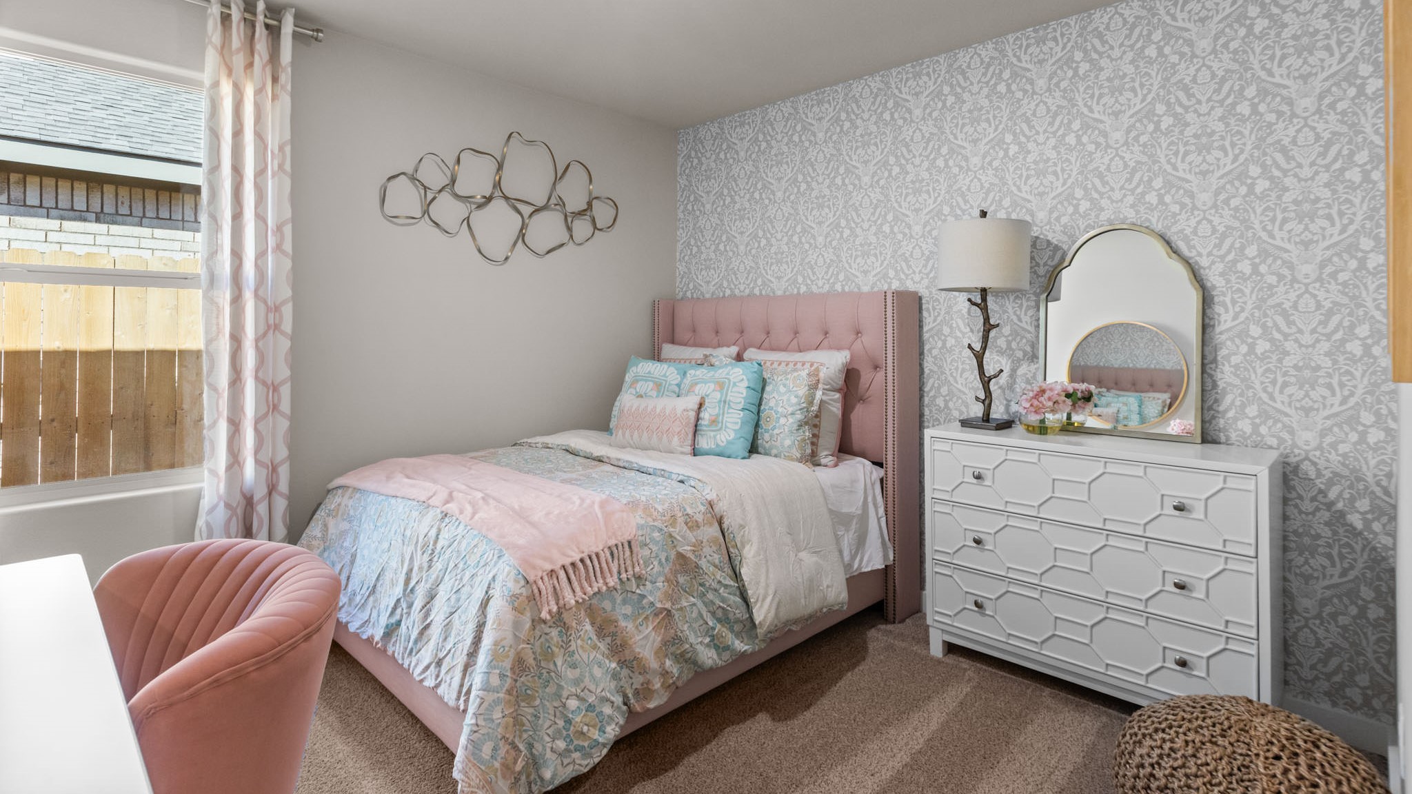 Guest bedroom 2 with side window and plush carpet floor