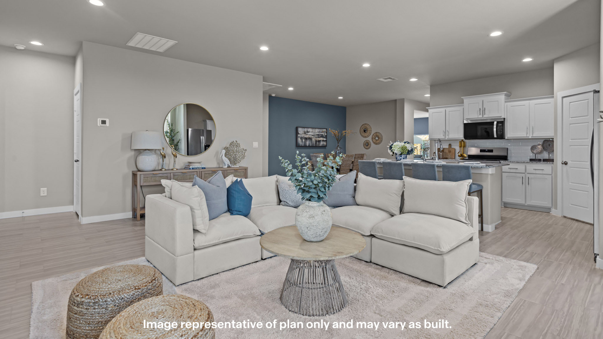 Open concept kitchen, living, family, and dining room space