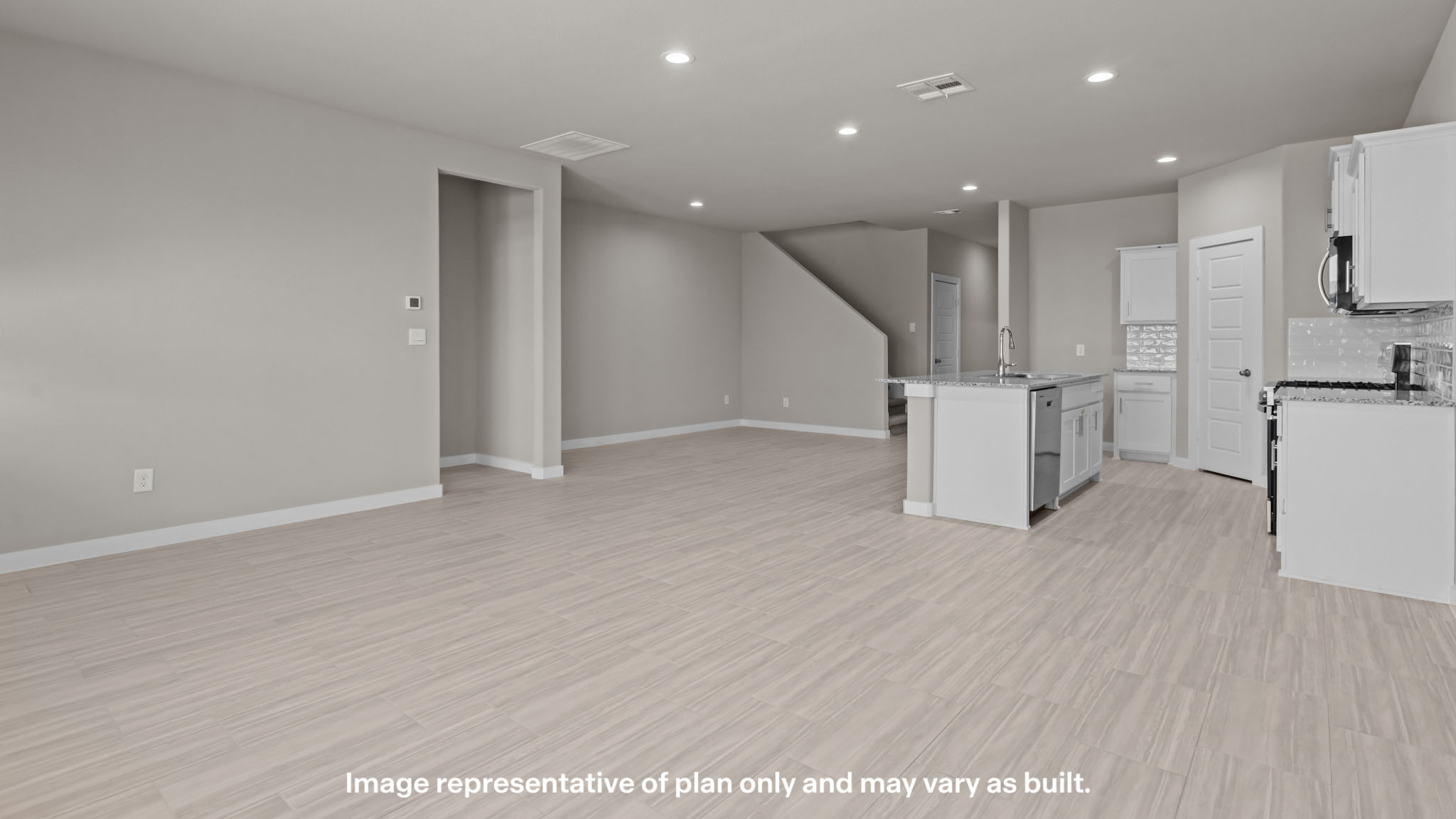 Open concept living, family, dining, and kitchen space