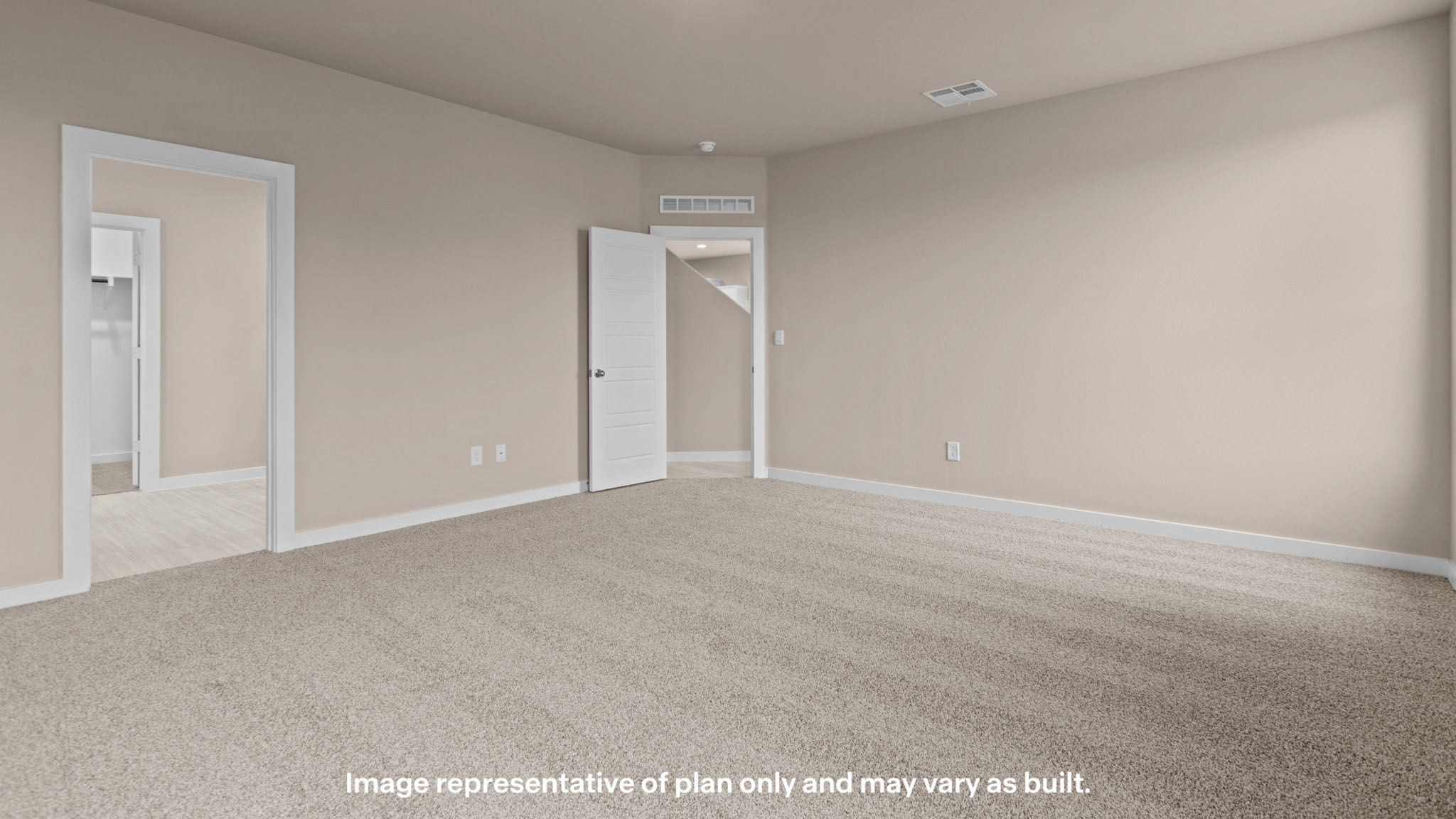 Primary bedroom with private attached bathroom and walk-in closet