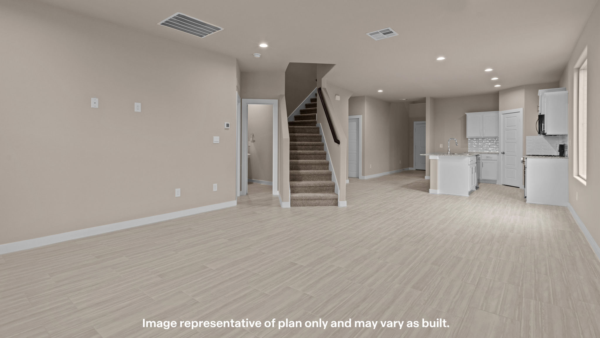 Open concept living, family, dining, and kitchen space