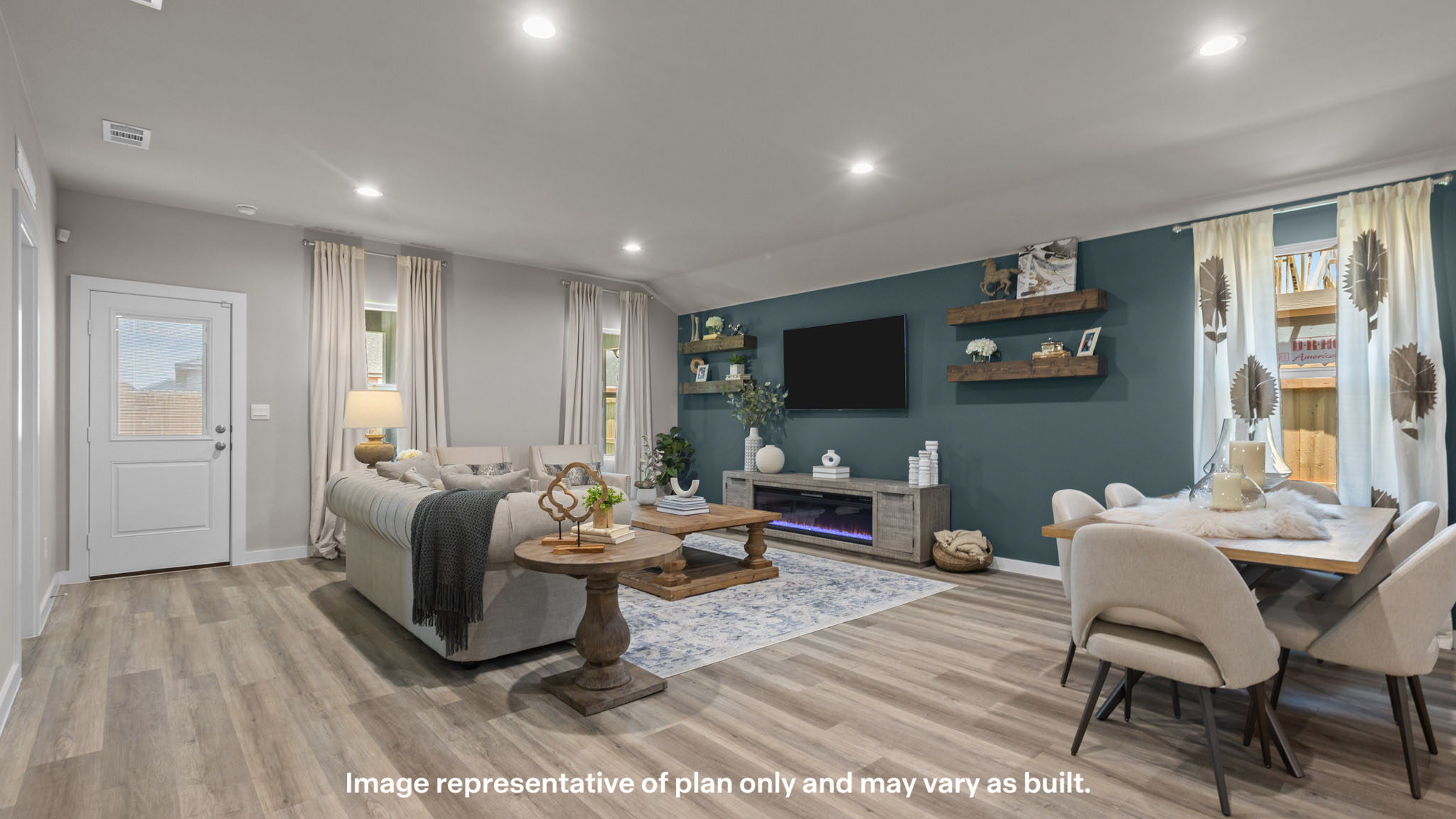 Open concept kitchen, living, family, and dining room space