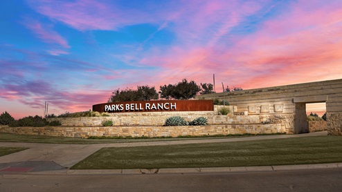 Homestead at Parks Bell Ranch community welcome sign and entry way