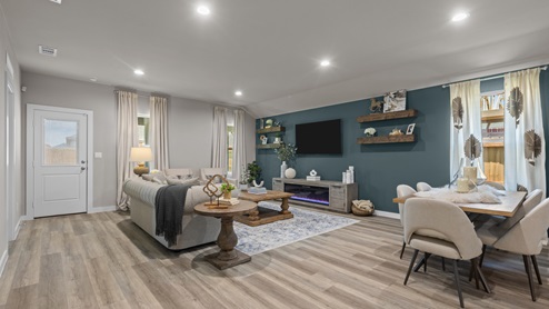 Open-concept family, living, and dining area