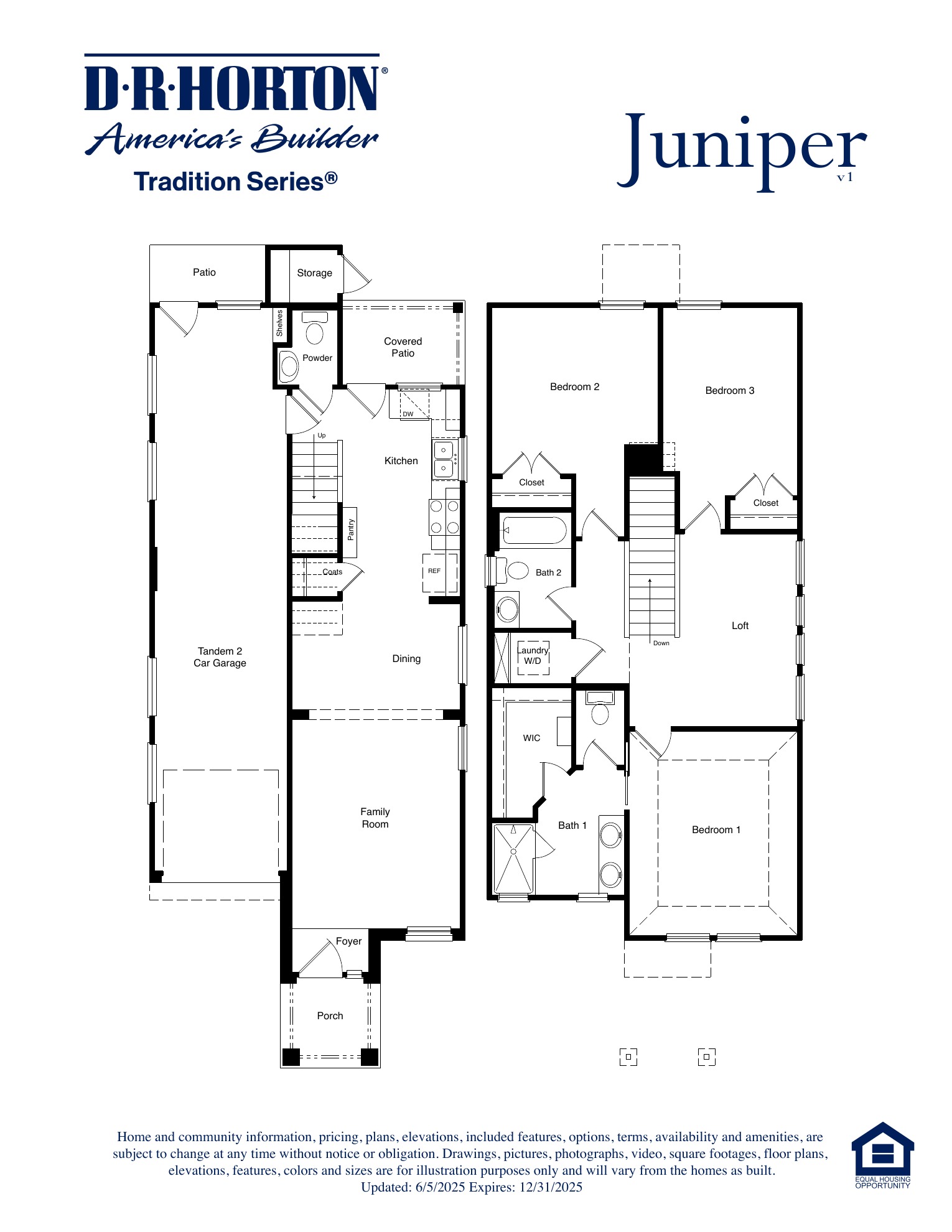A spacious two-story home featuring three bedrooms, two full baths, a powder bath, an upstairs loft, a covered patio, and a tandem two-car garage.