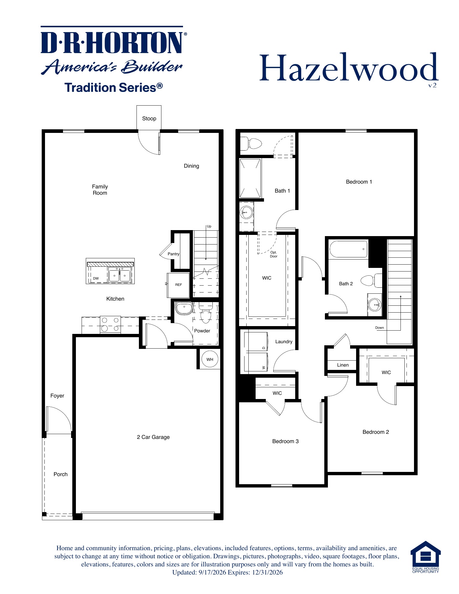 A welcoming two-story home featuring three bedrooms, two full baths, a powder bath, open kitchen and living areas, generous closet space, and a two-car garage.