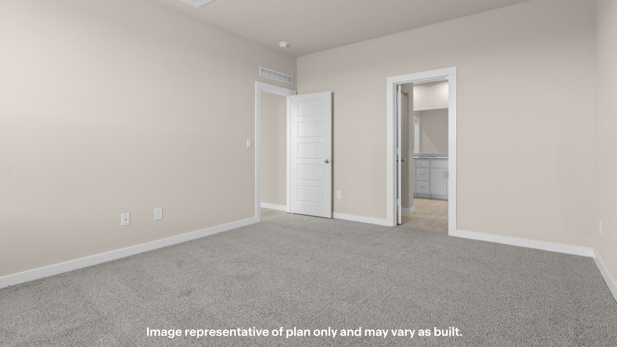 Primary bedroom with private attached bathroom and walk-in closet