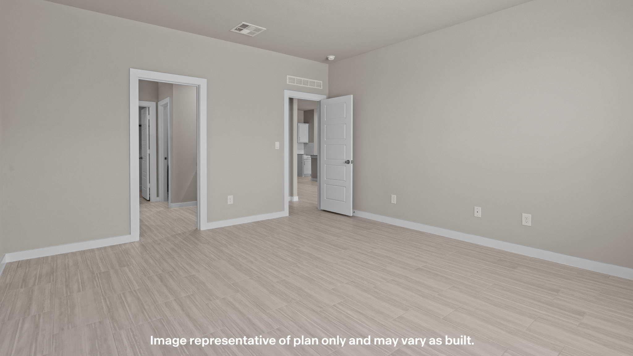 Primary bedroom with private attached bathroom and walk-in closet
