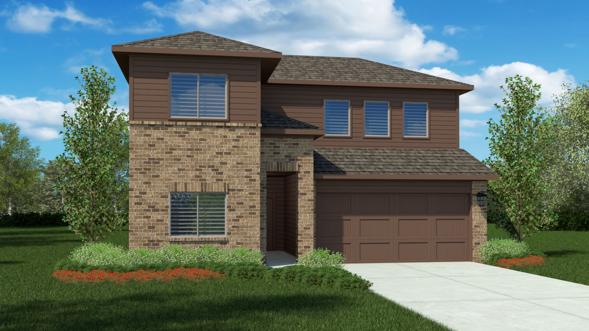 Exterior rendering of two story modern brick home