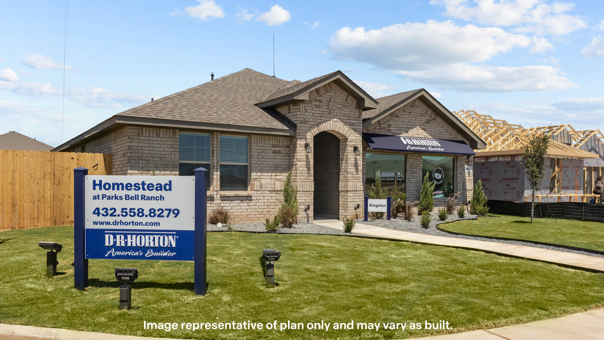 Side view of single story timeless brick home