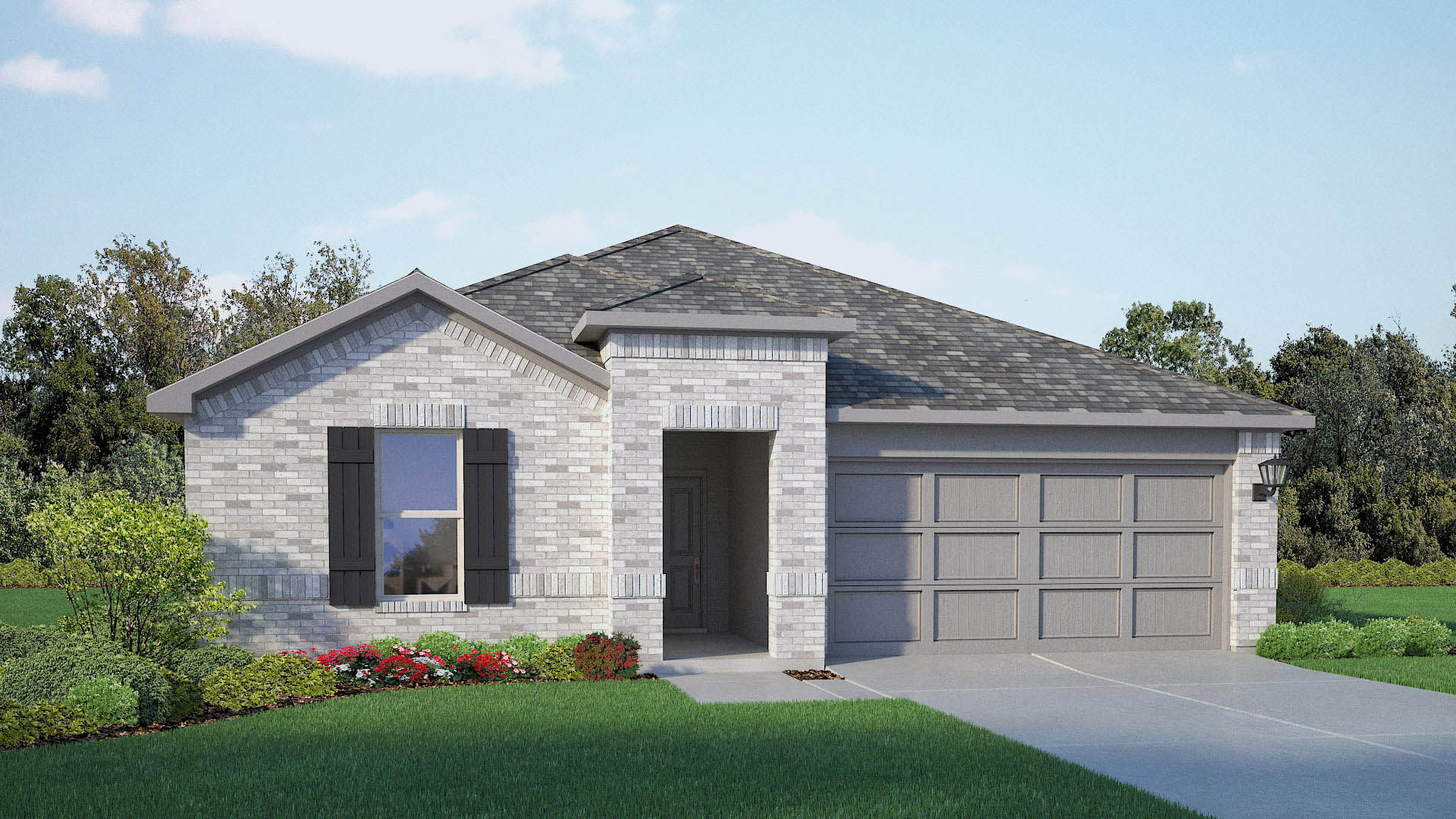 Exterior rendering of single story modern brick style home