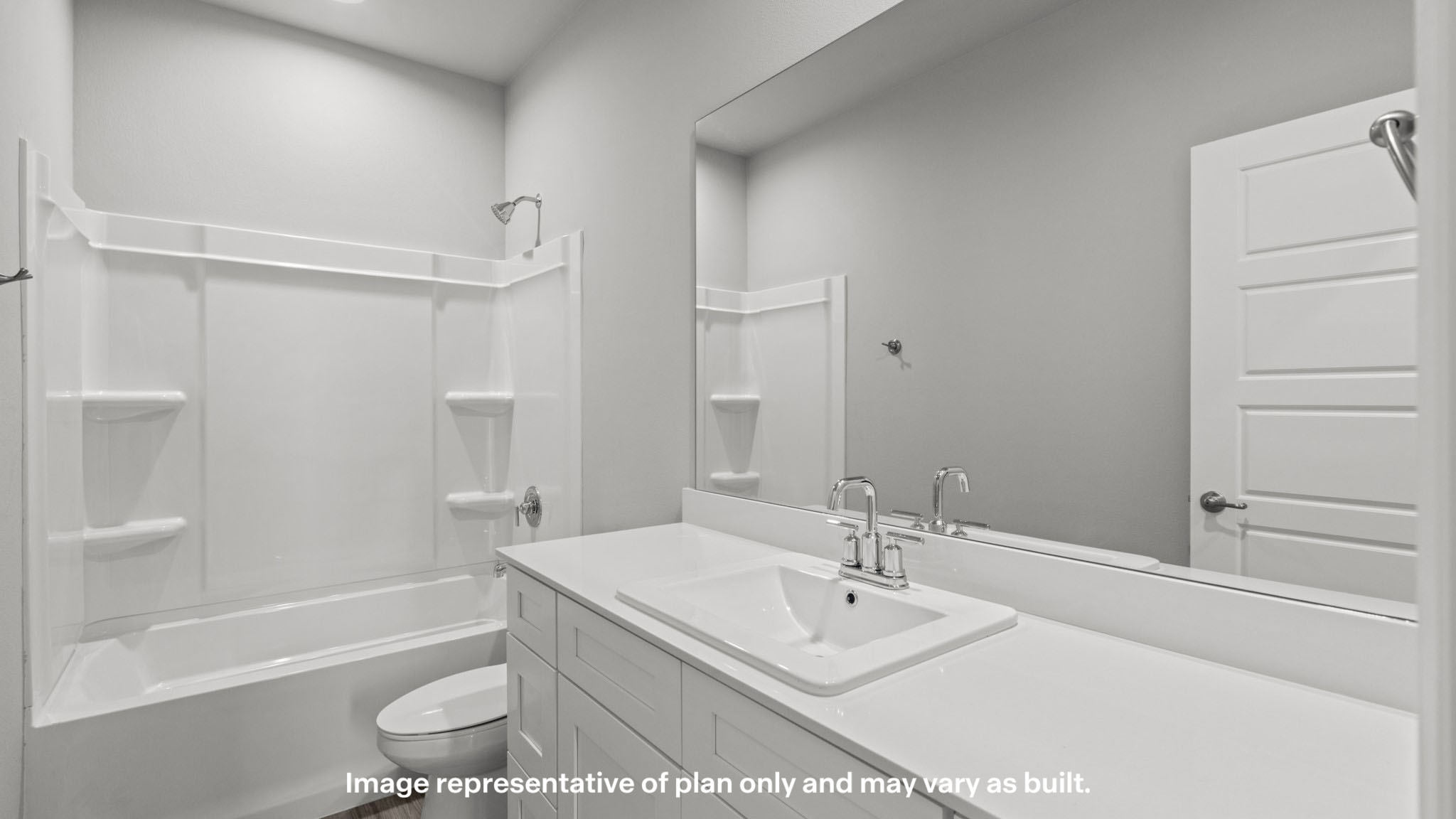 Guest bathroom with built in vanity and combination bathtub shower