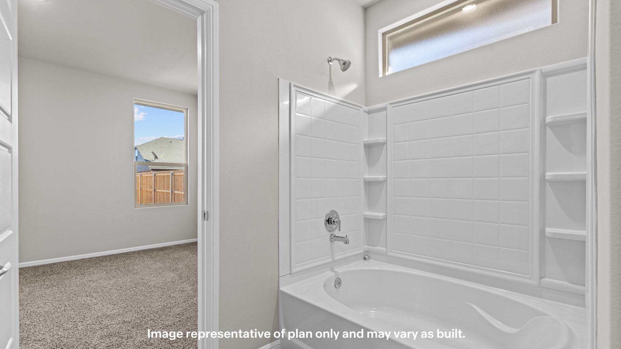 Primary bathroom with luxurious shower and built in storage
