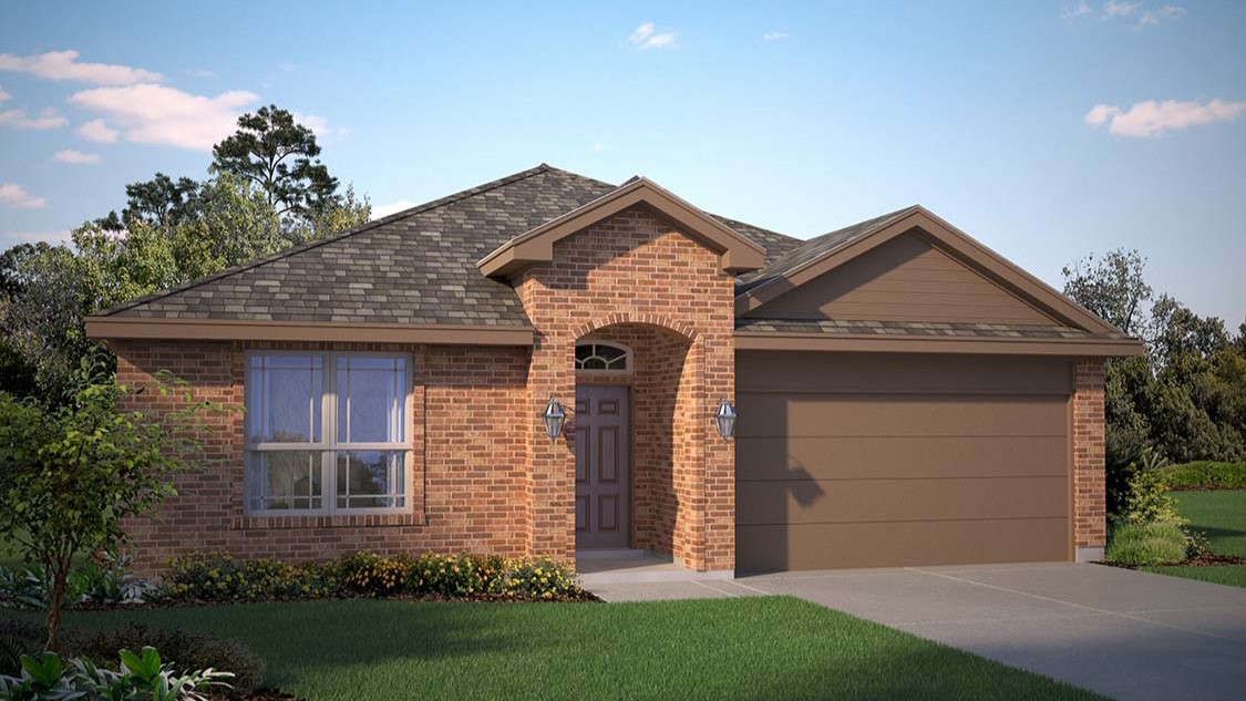 Exterior rendering of one story modern brick home