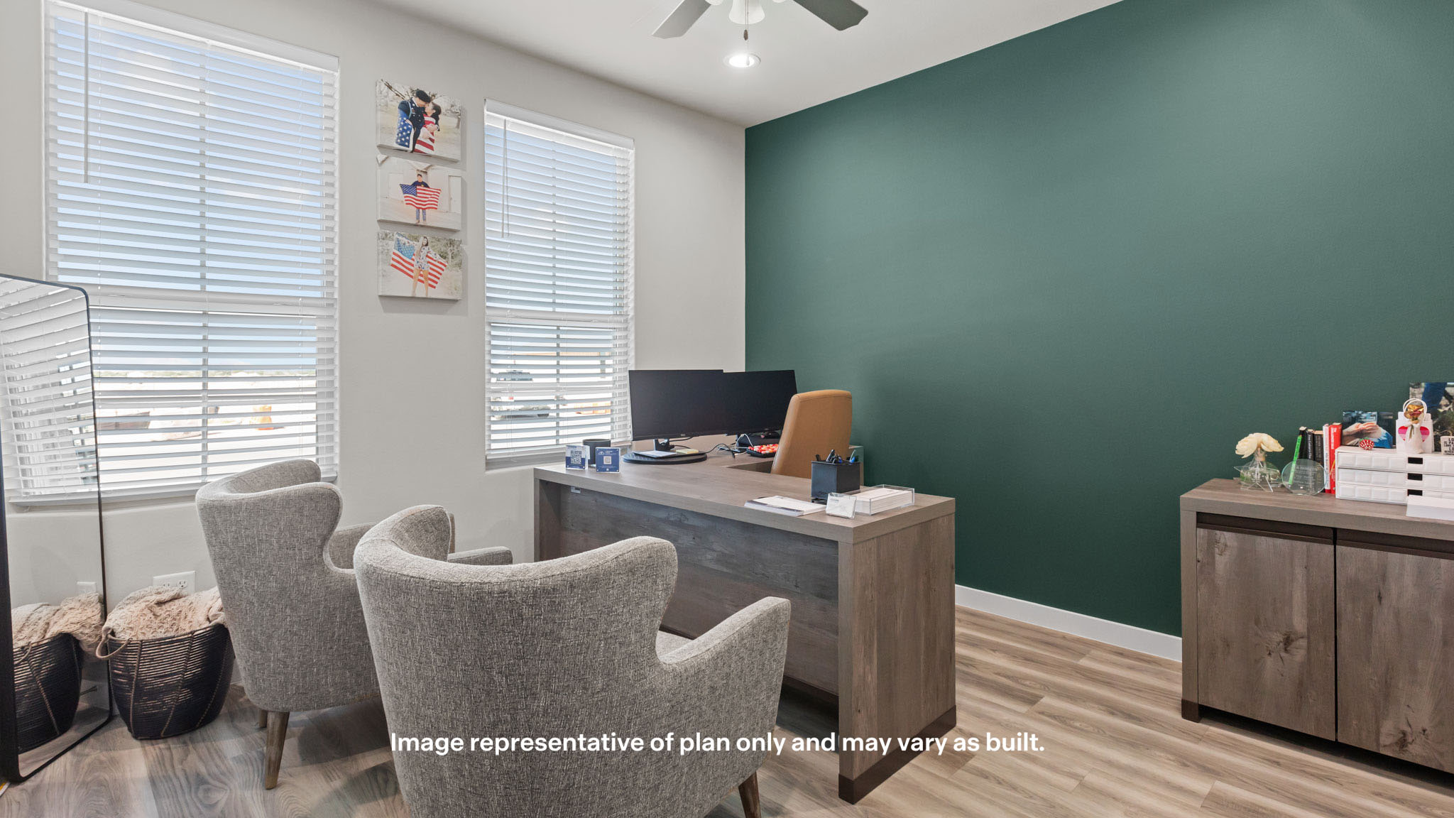Guest bedroom 2 with front window and plush carpet floor