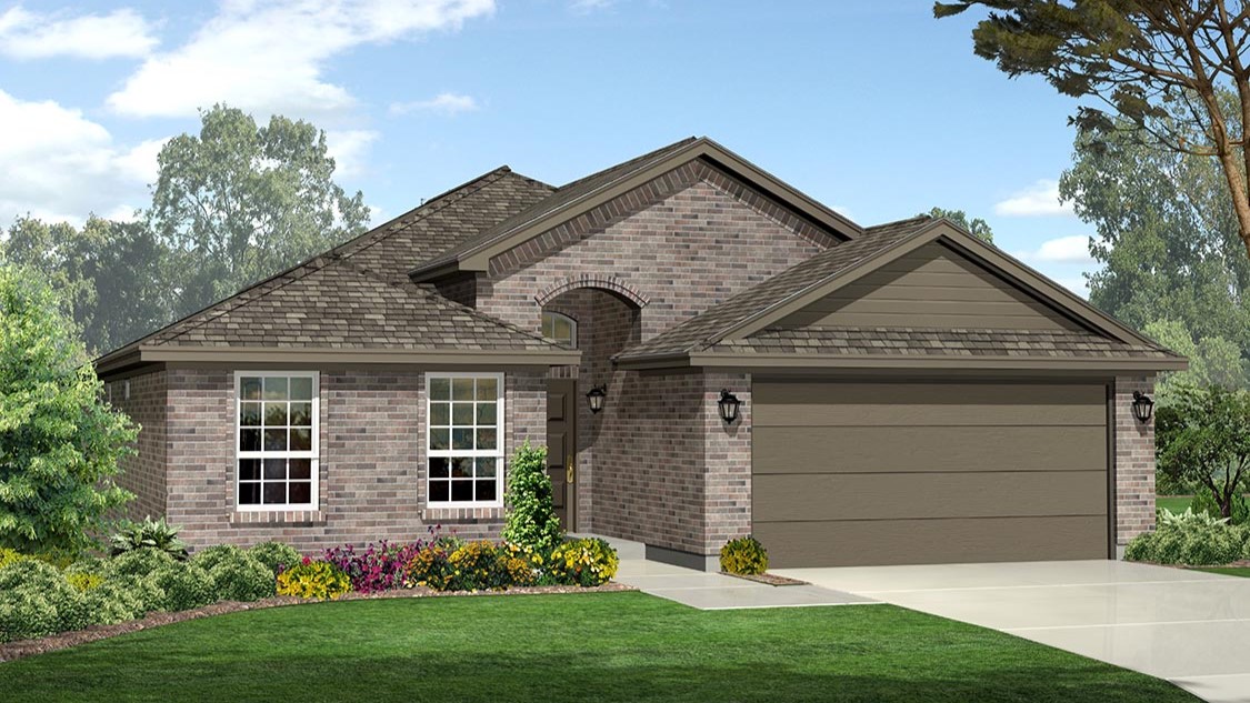 Exterior rendering of single story modern brick style home