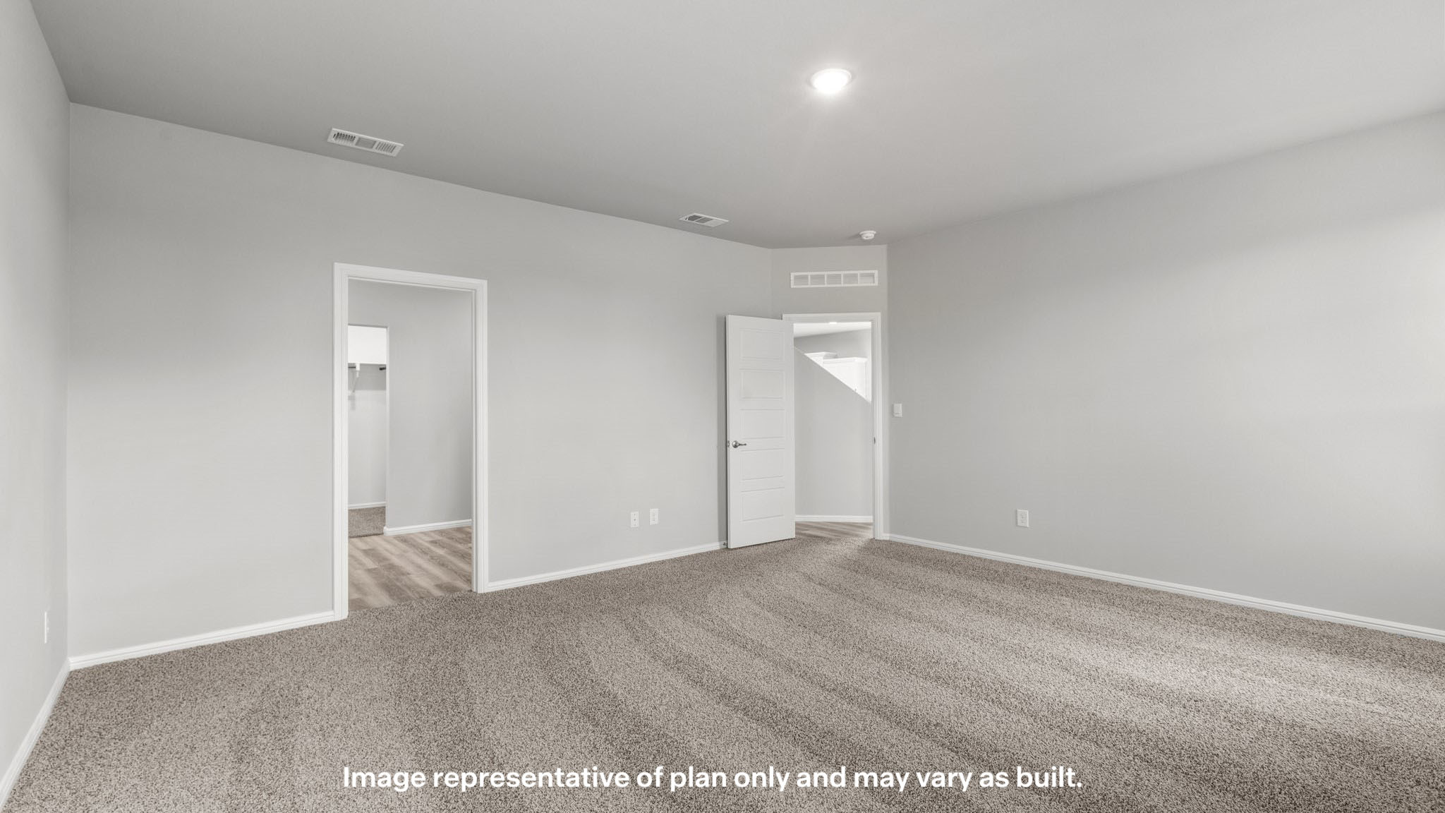 Primary bedroom with private attached bathroom and walk-in closet