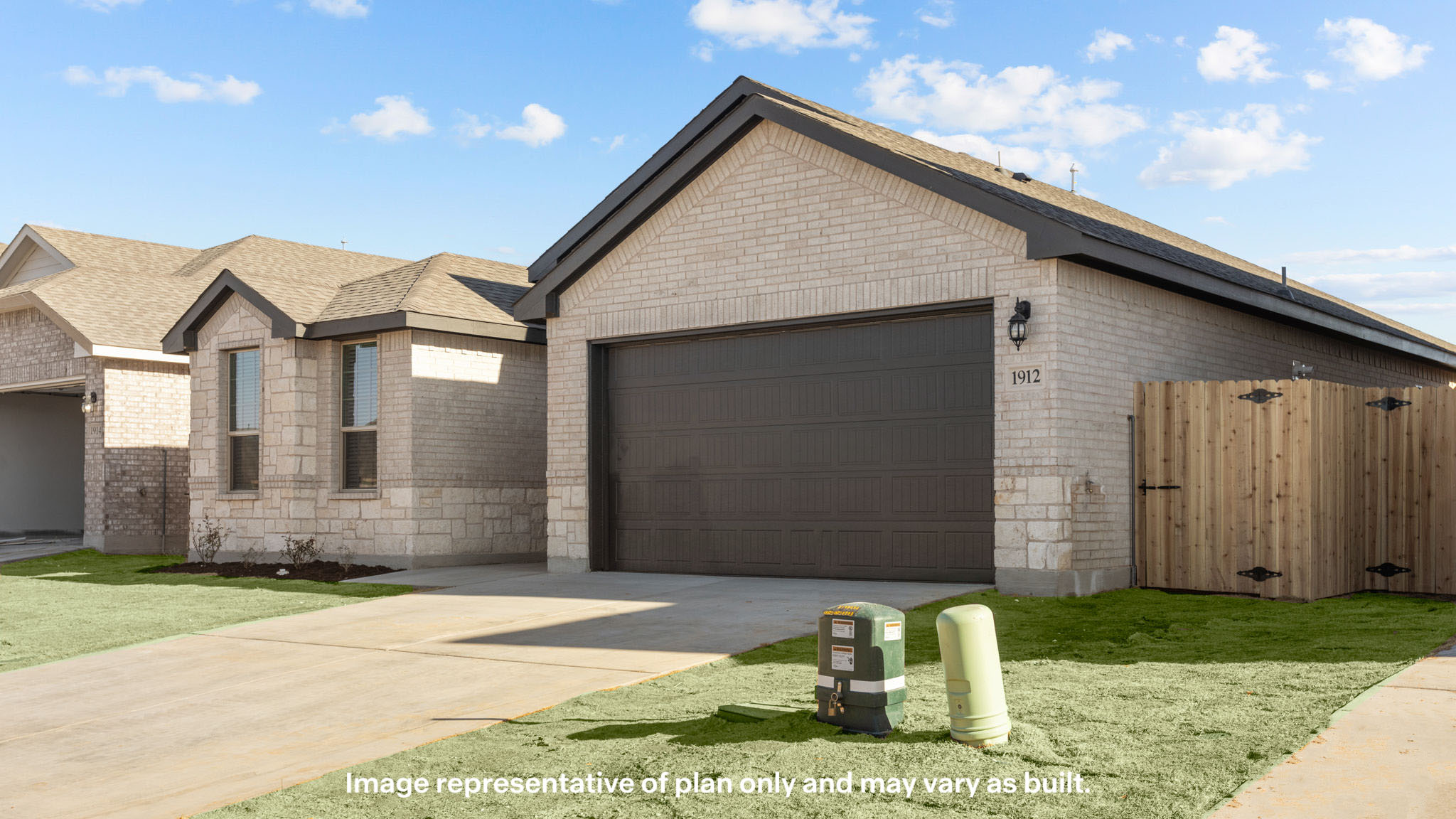 Side view of single story timeless brick home