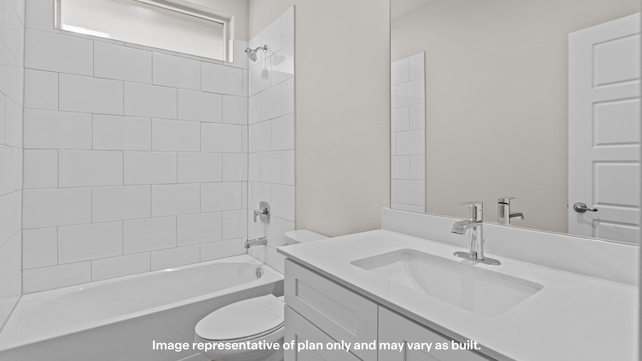 Guest bathroom with built in vanity and combination bathtub shower