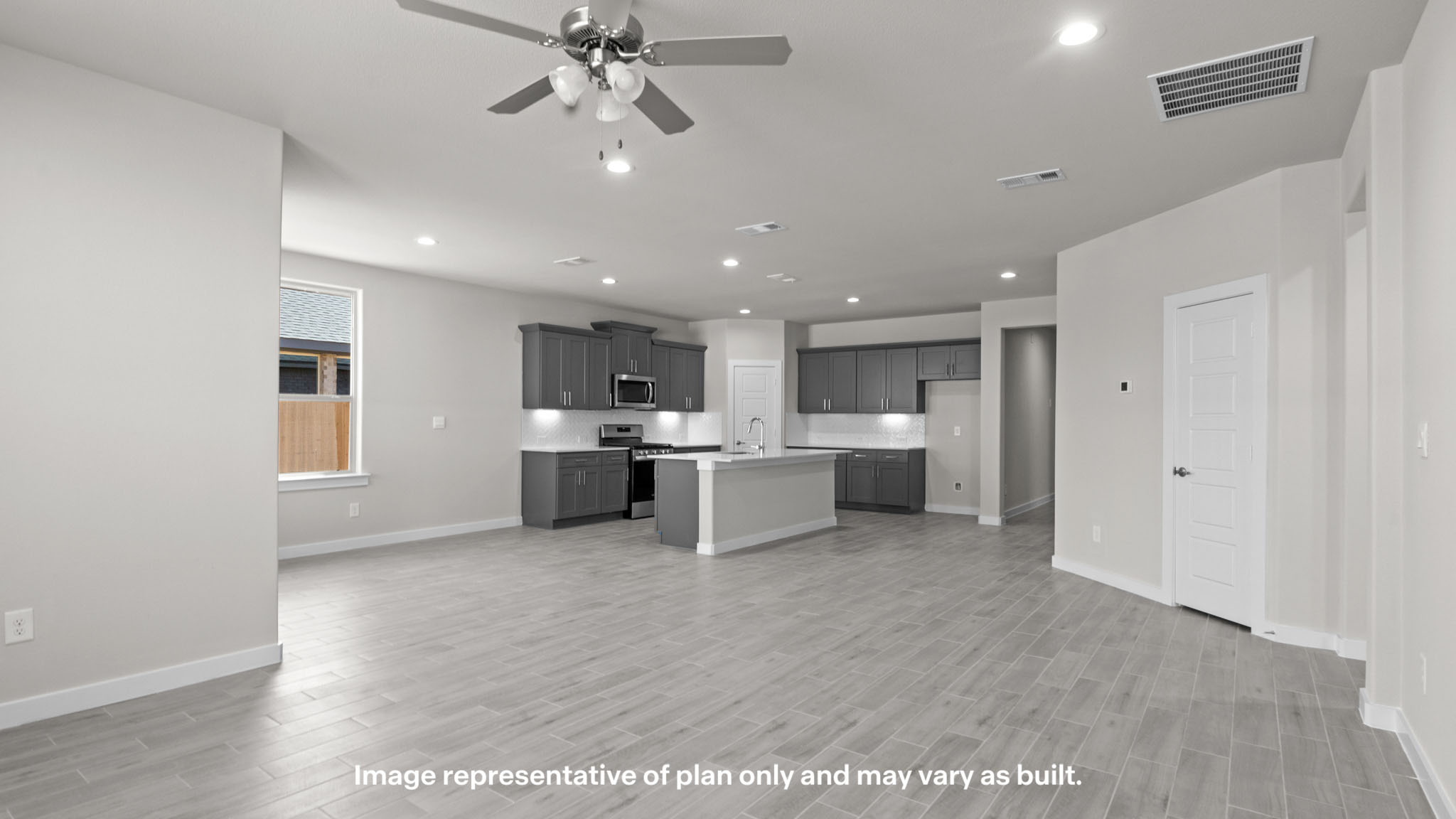 Open concept living, family, dining, and kitchen space