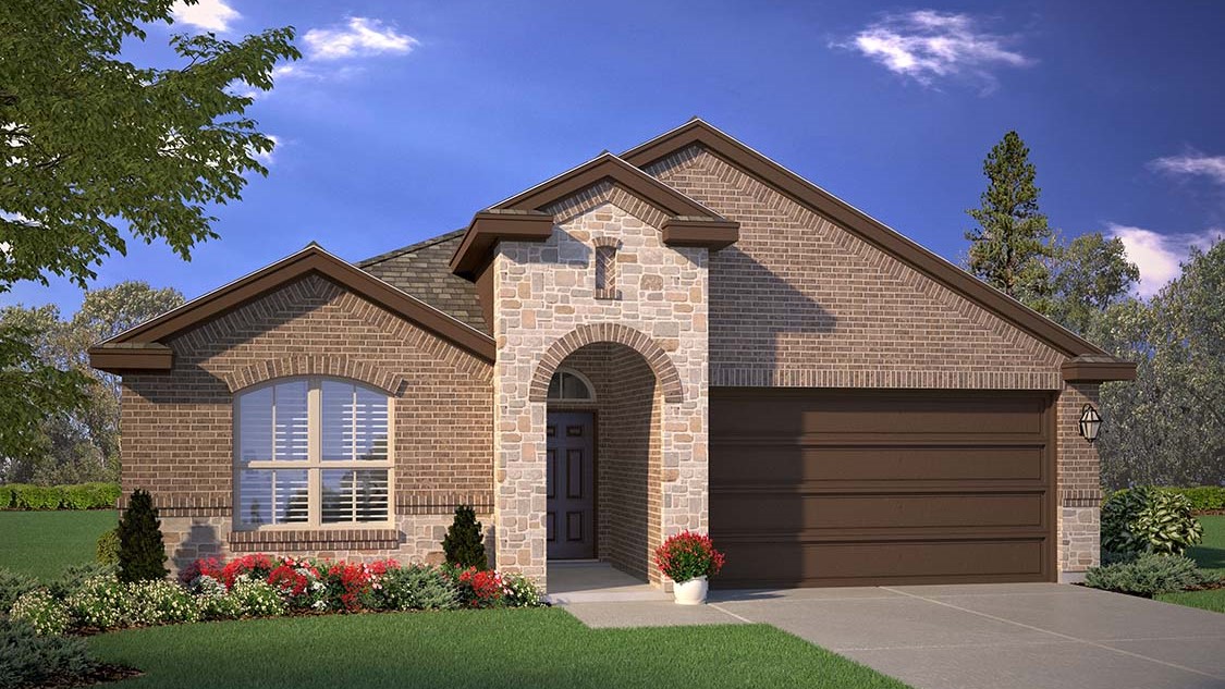 Exterior rendering of single story modern brick style home