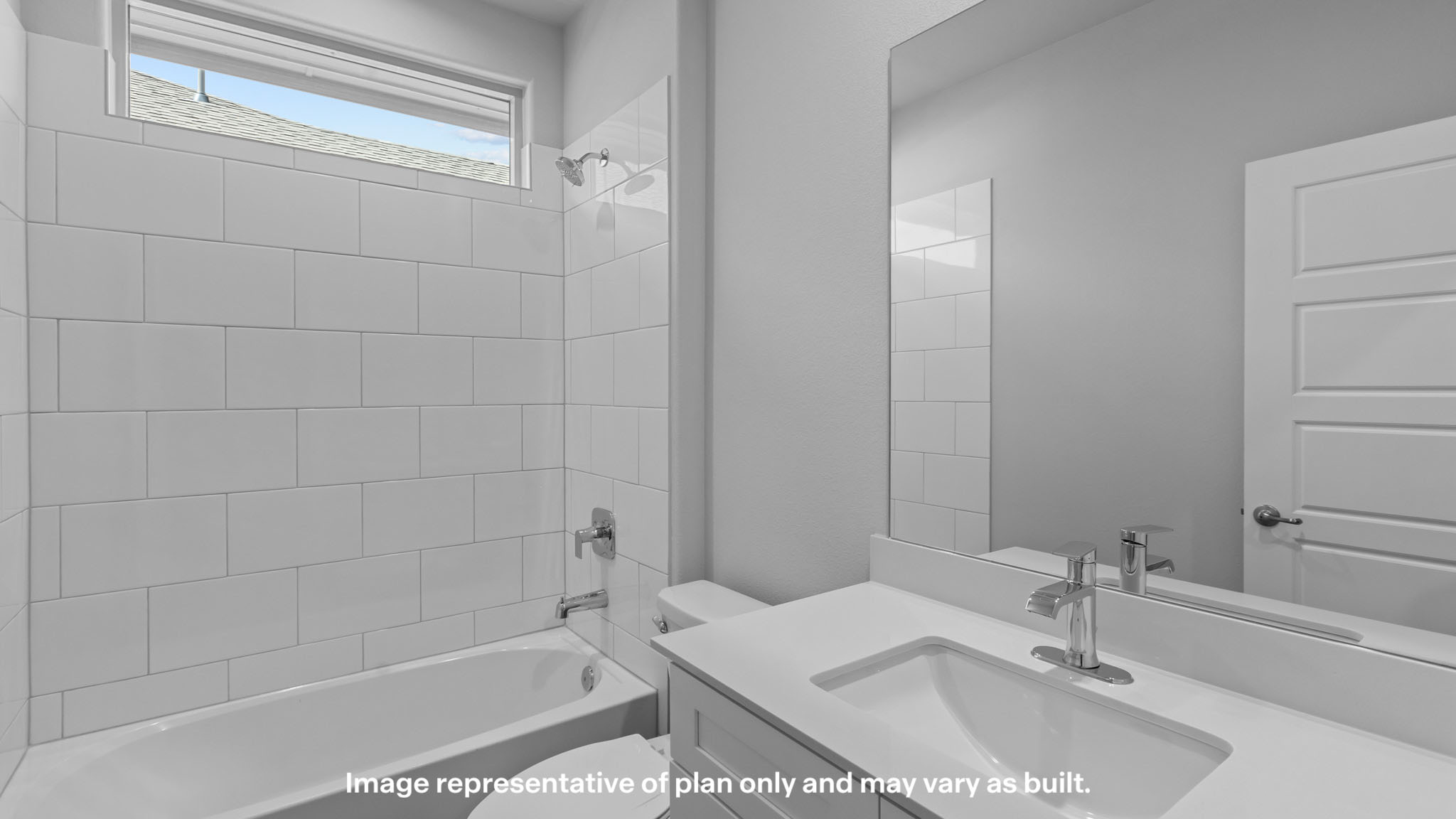 Guest bathroom with built in vanity and combination bathtub shower