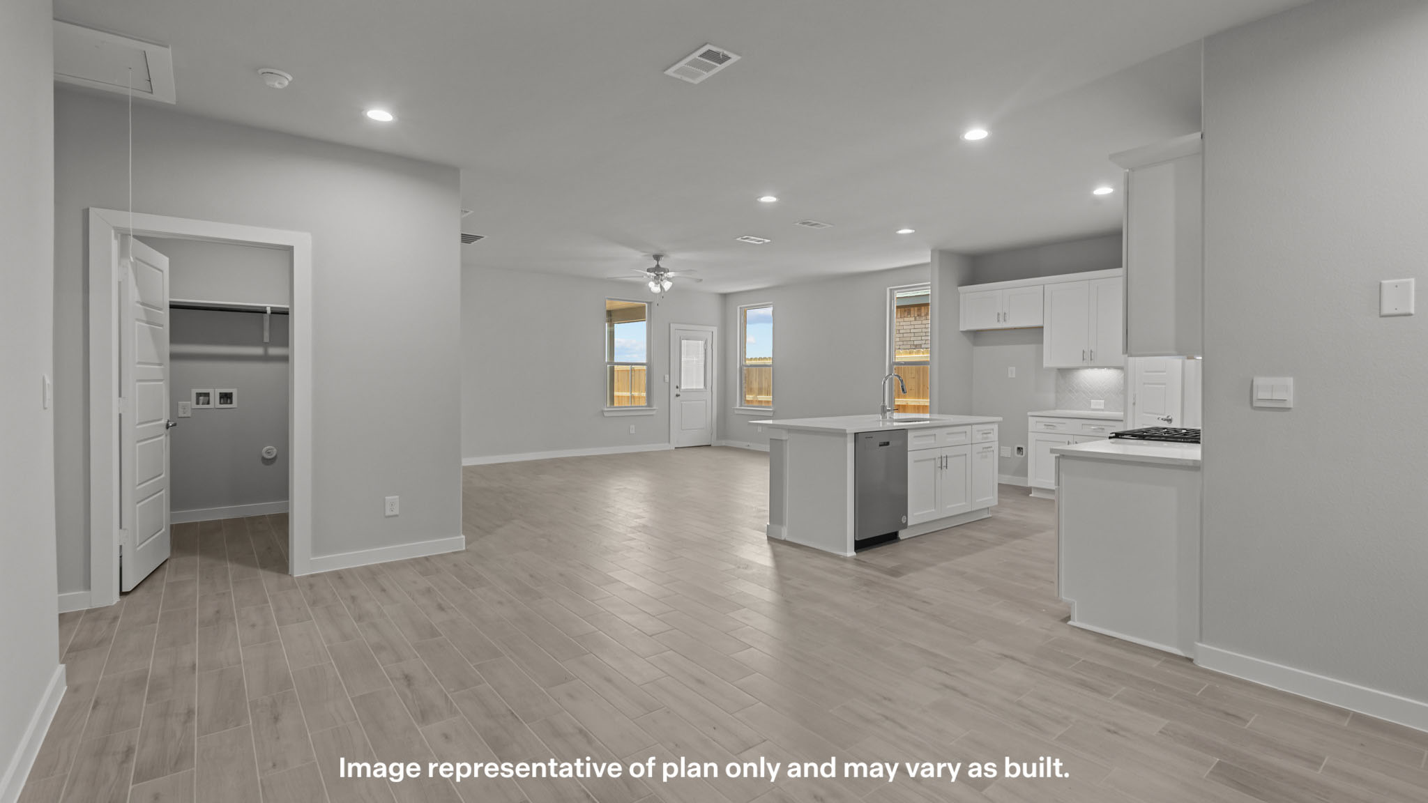 Open concept living, family, dining, and kitchen space