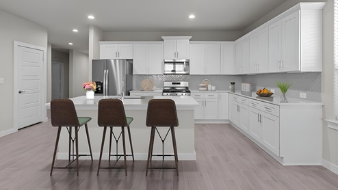 Spacious white kitchen with elevated interior designs and modern finishes
