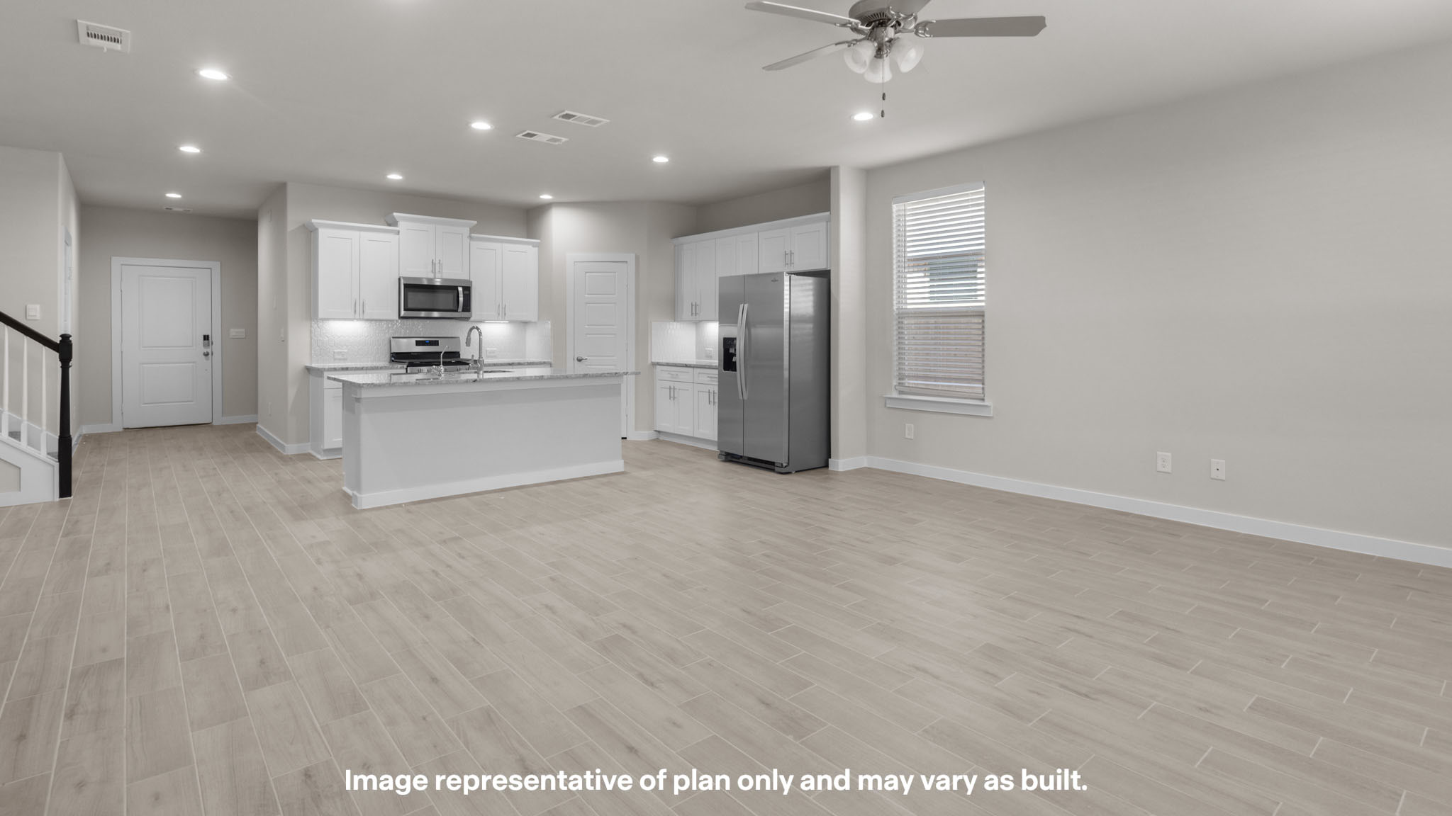 Open concept living, family, dining, and kitchen space