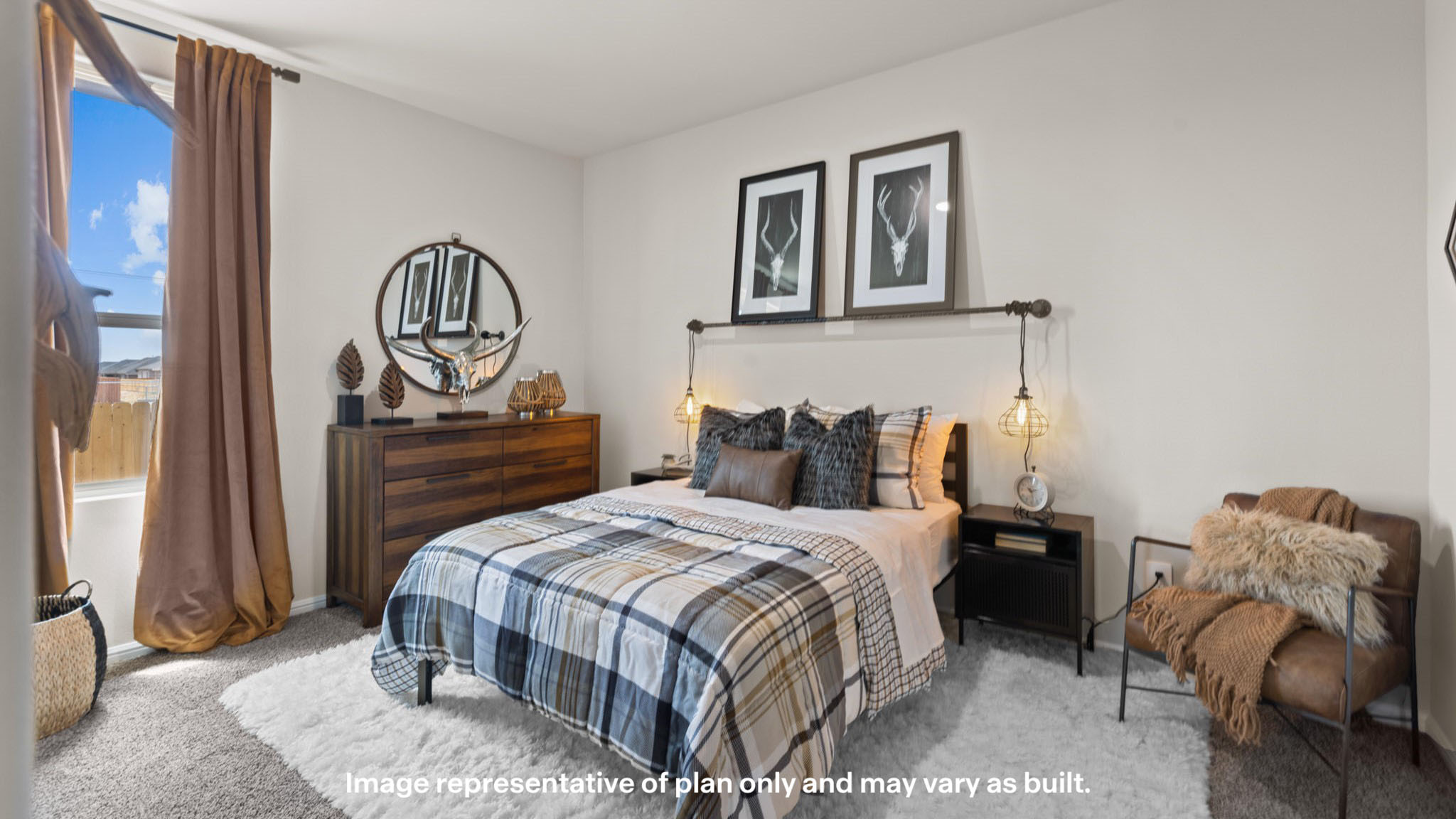 Guest bedroom 3 with side window and plush carpet floor