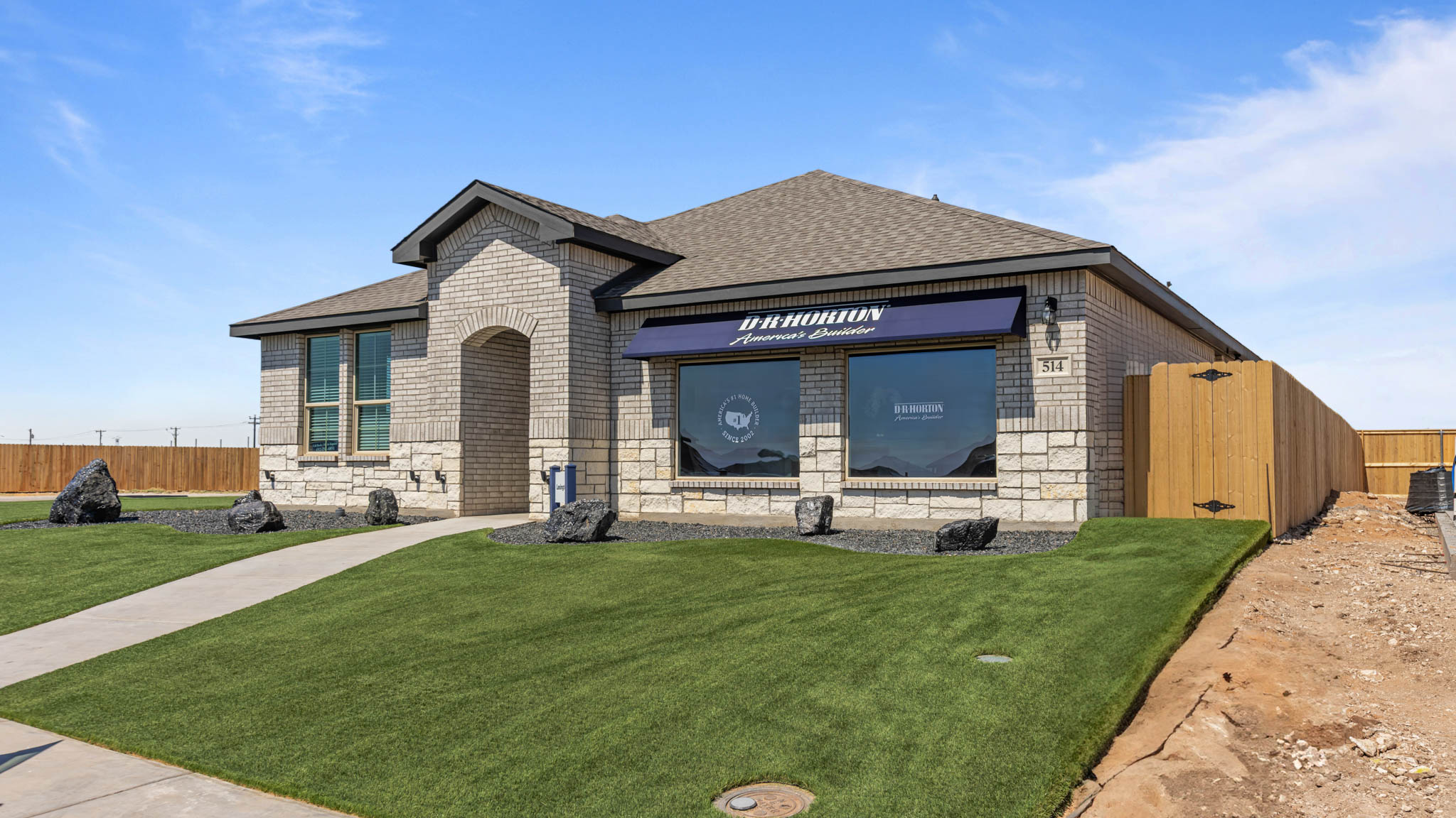 Side view of single story timeless brick home