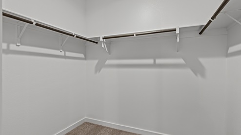 Primary walk-in closet with additional storage space and built-in shelving