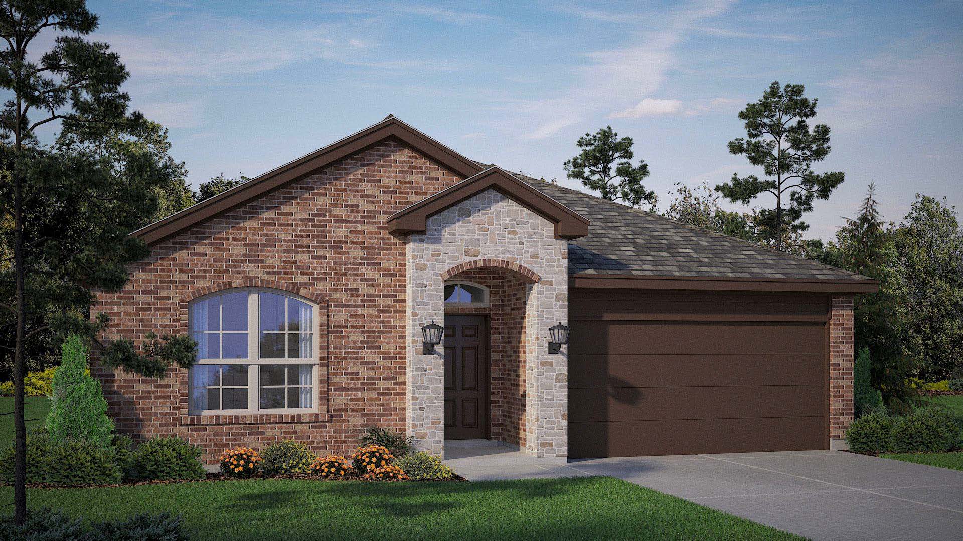 Exterior rendering of timeless brick single-family home