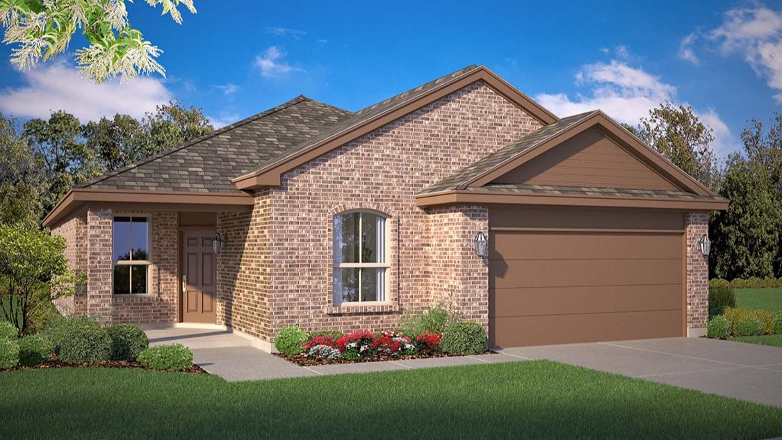 Exterior rendering of single story modern brick style home