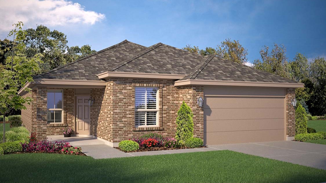 Exterior rendering of spacious modern brick single-story home