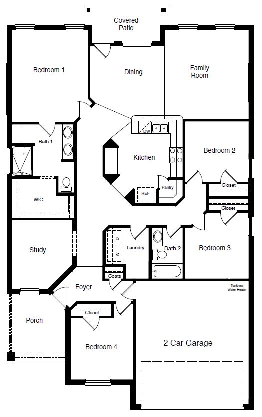 Floor plan layout of Meridian single-story home