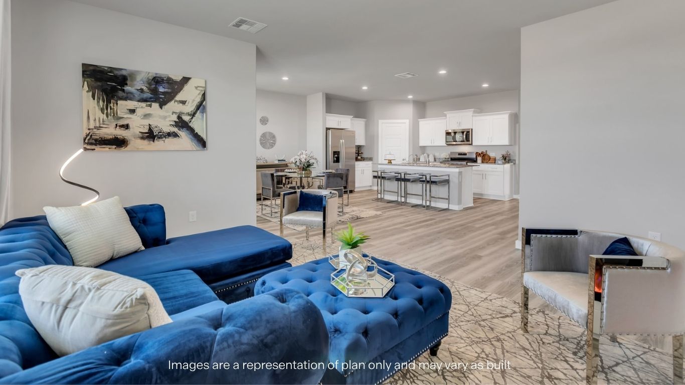 Open concept kitchen, living, family, and dining room space