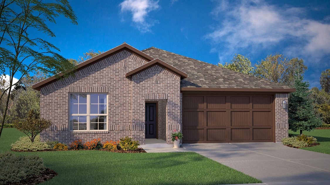 Exterior rendering of single-story timeless brick home