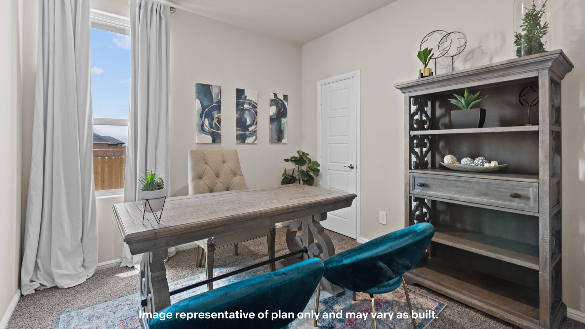 Guest bedroom 2 with side window and plush carpet floor