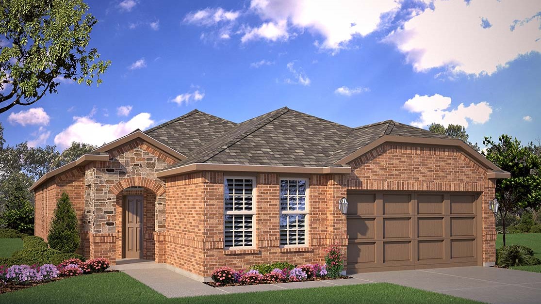 Exterior rendering of single-story modern brick home