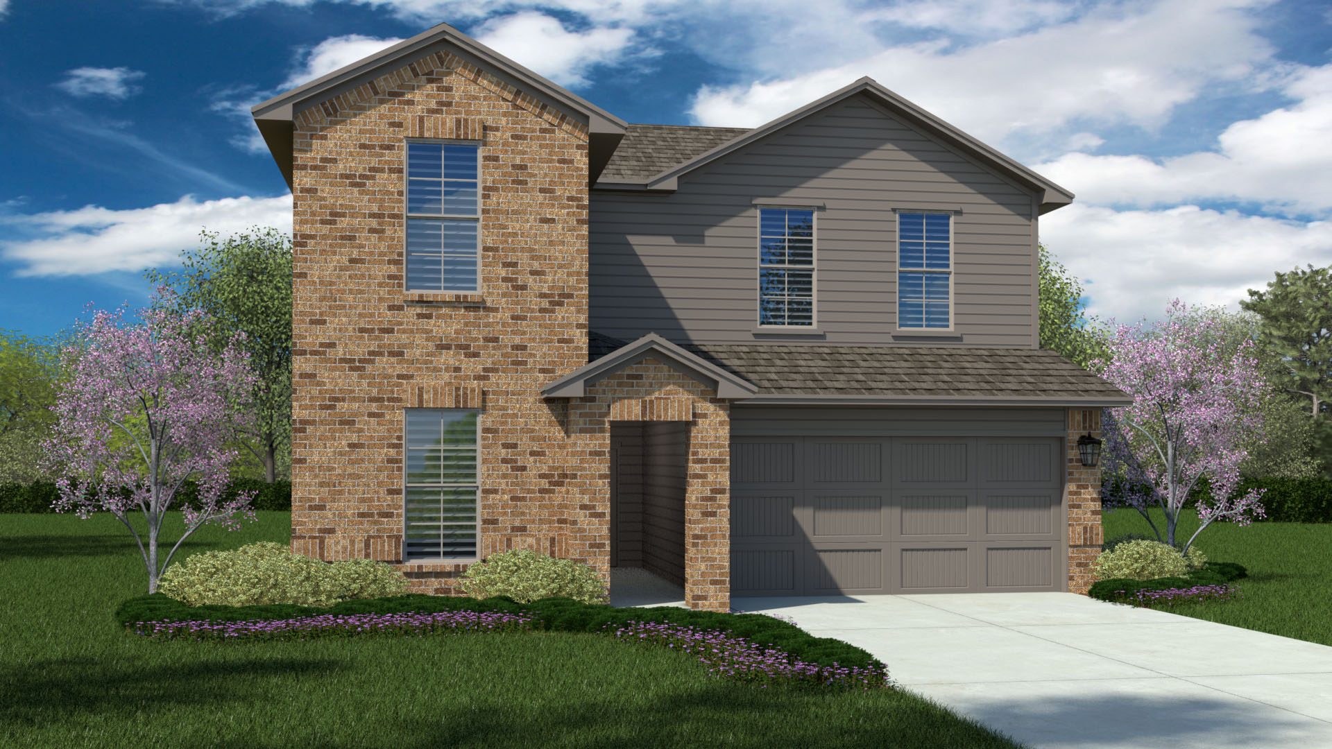 Exterior rendering of two story modern brick home