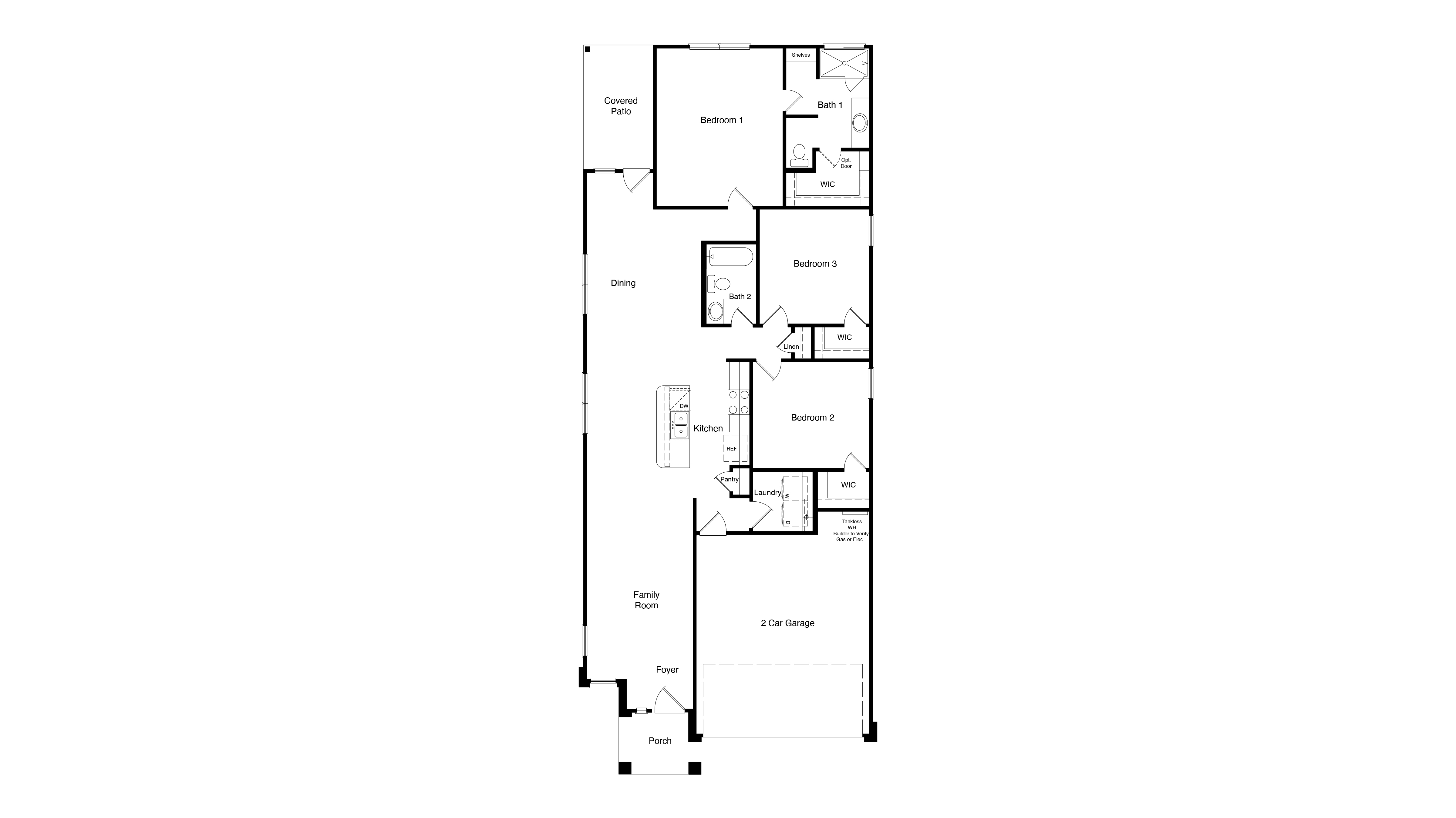 A functional single-story floorplan showcasing a private primary suite, split bedrooms, and seamless indoor-outdoor living.