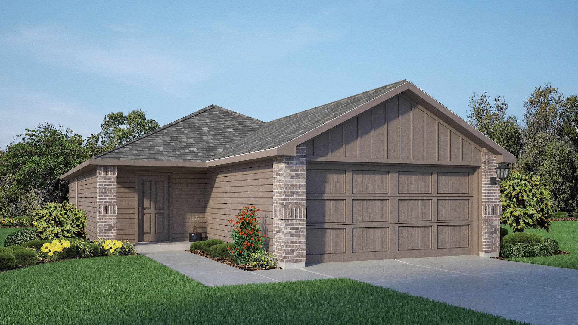 Exterior rendering of single-story modern single-family home